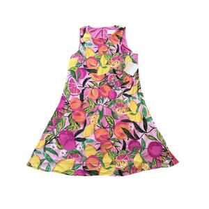 PAPPAGALLO Colorful Swing Shift Dress Size L Tropical Sleeveless Lemon Peach